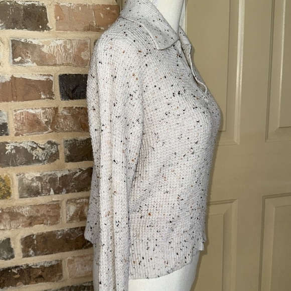 William Rast Cream Speckled Texture Sweater Split Collar Boxy Cotton Knit Sz S - Picture 4 of 12